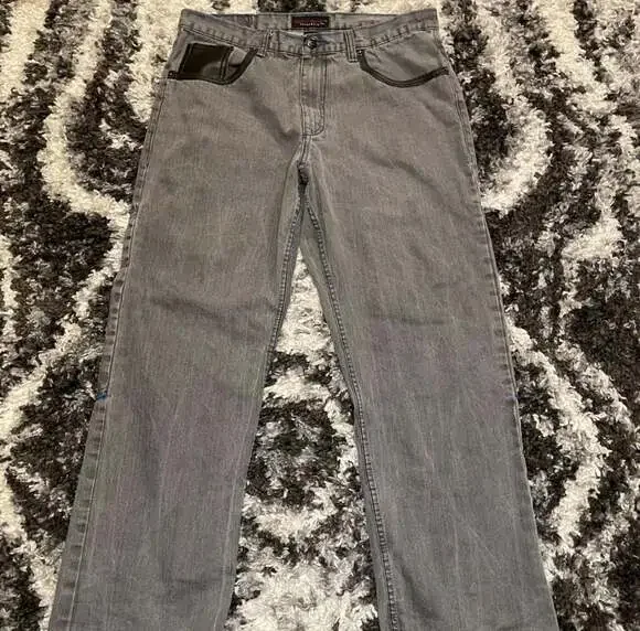 Red Ape Authentic Vintage Y2K Gray Embroidered Baggy Jeans Size 36 - Picture 3 of 6